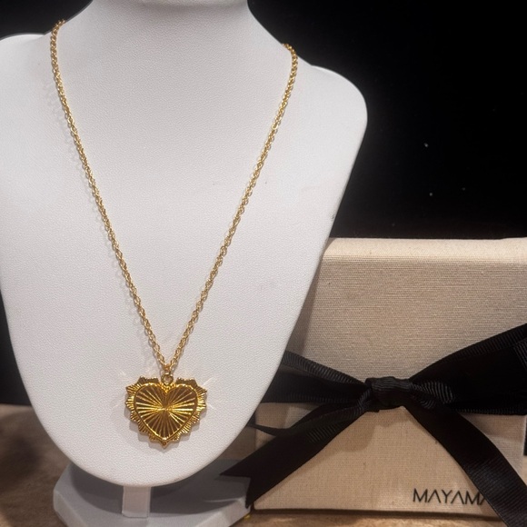 MAYAMAR 24K Gold Plated Heart Charm Necklace 16 - 19 inch